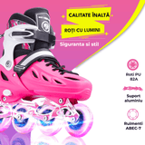 Role Reglabile M 33-36, Roți Luminoase Silicon, Rulmenți ABEC-7, Roz