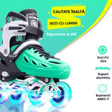 Role Reglabile L 37-40, Roți Luminoase Silicon, Rulmenți ABEC-7, Verde