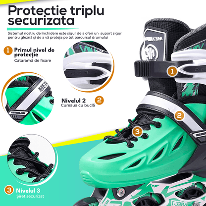 Role Reglabile M 33-36, Roți Luminoase Silicon, Rulmenți ABEC-7, Verde