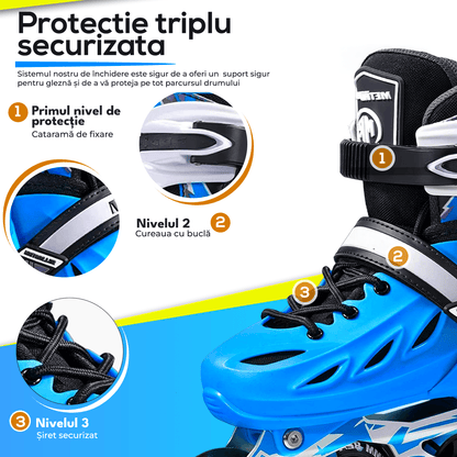 Role Reglabile S 29-32, Roți Luminoase Silicon, Rulmenți ABEC-7, Albastru