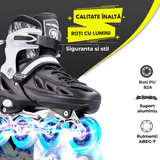 Role Reglabile L 37-40, Roți Luminoase Silicon, Rulmenți ABEC-7, Negru