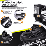 Role Reglabile L 37-40, Roți Luminoase Silicon, Rulmenți ABEC-7, Negru