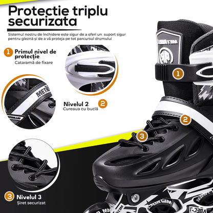 Role Reglabile S 29-32, Roți Luminoase Silicon, Rulmenți ABEC-7, Negru