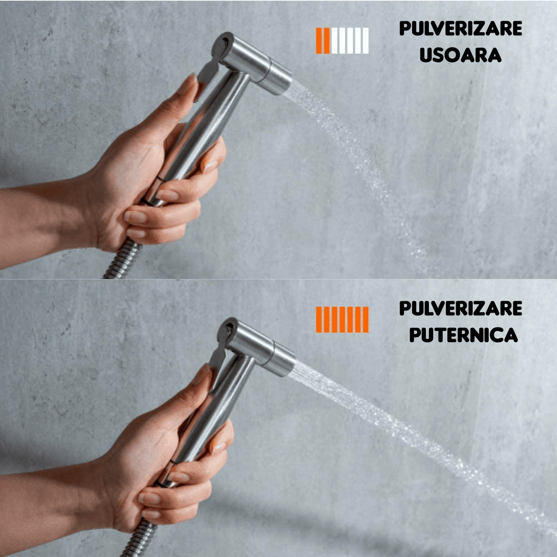 Set Duș Igienic pentru Igiena Intimă, Baterie Bideu și WC, Oțel Inoxidabil, Para + Furtun + Baterie + Agățătoare, Presiune Reglabilă, Filet G1/2, Argintiu
