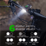 Set Far Față și Spate, 6+4 Moduri, USB Reîncărcabil, Acumulator 2400mAh, Rezistent la Apă, Alb/Roșu