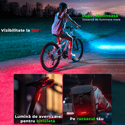 Set Far Față și Spate, 6+4 Moduri, USB Reîncărcabil, Acumulator 2400mAh, Rezistent la Apă, Alb/Roșu