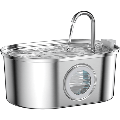 Dispenser Apă Automat pentru Pisici și Câini, 3.2L, Oțel Inoxidabil, Filtrare Activă, Fereastră Nivel Apă, Argintiu