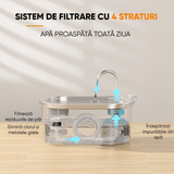 Dispenser Apă Automat pentru Pisici și Câini, 3.2L, Oțel Inoxidabil, Filtrare Activă, Fereastră Nivel Apă, Argintiu