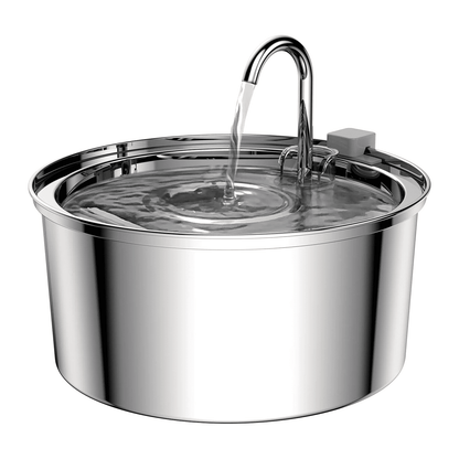 Dispenser Apă Automat pentru Pisici și Câini, 3.2L, Oțel Inoxidabil, Filtrare Activă, Model Rotund, Argintiu