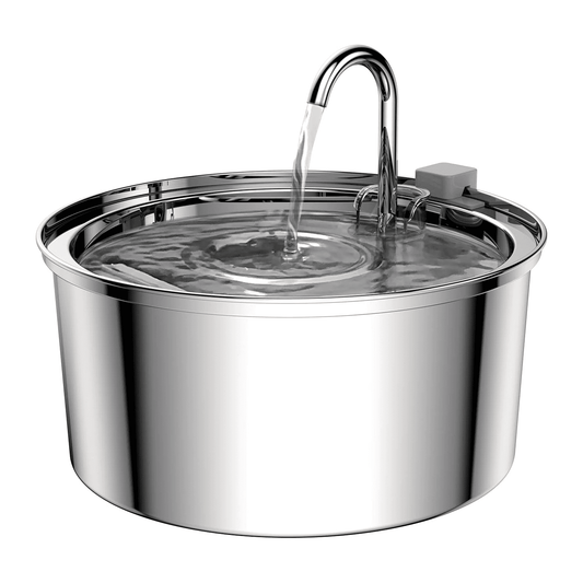 Dispenser Apă Automat pentru Pisici și Câini, 3.2L, Oțel Inoxidabil, Filtrare Activă, Model Rotund, Argintiu