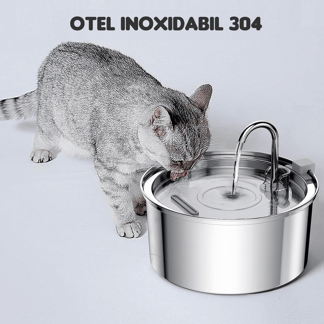 Dispenser Apă Automat pentru Pisici și Câini, 3.2L, Oțel Inoxidabil, Filtrare Activă, Model Rotund, Argintiu