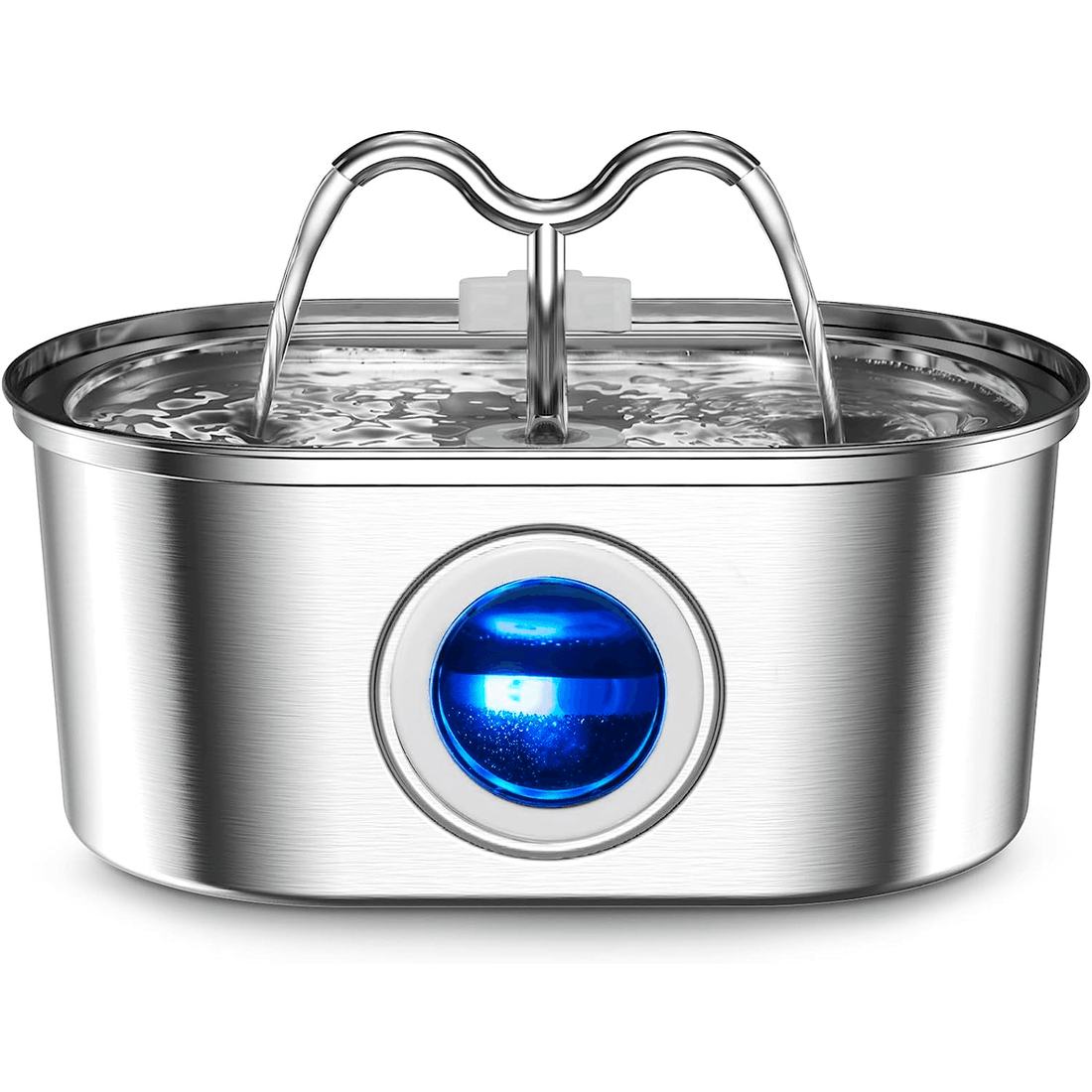 Dispenser Apă Automat pentru Pisici și Câini, Oțel Inoxidabil, 3.2L, Filtrare Activă, Circulație Dublă, Fereastră Nivel Apă, Argintiu