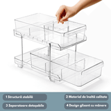 Organizator Universal Elindor®, Recipient Sertar Glisant Multifunctional 2 Nivele si Separatoare, Ideal Pentru Baie, Bucatarie, Camara, Dulap Sub Chiuveta, Sertare, Depozitare, Legume, Ustensile, Produse Curatenie, Detergent, Plastic, 31 × 23 × 19