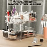 Organizator Universal Elindor®, Recipient Sertar Glisant Multifunctional 2 Nivele si Separatoare, Ideal Pentru Baie, Bucatarie, Camara, Dulap Sub Chiuveta, Sertare, Depozitare, Legume, Ustensile, Produse Curatenie, Detergent, Plastic, 31 × 23 × 19