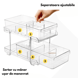 Organizator Universal Elindor®, Recipient Sertar Glisant Multifunctional 2 Nivele si Separatoare, Ideal Pentru Baie, Bucatarie, Camara, Dulap Sub Chiuveta, Sertare, Depozitare, Legume, Ustensile, Produse Curatenie, Detergent, Plastic, 31 × 23 × 19