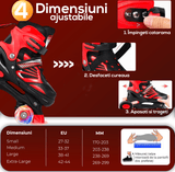 Role Reglabile M 33-37, Roți Luminoase Silicon, Rulmenți ABEC-7, Roșu/Negru