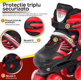 Role Reglabile M 33-37, Roți Luminoase Silicon, Rulmenți ABEC-7, Roșu/Negru