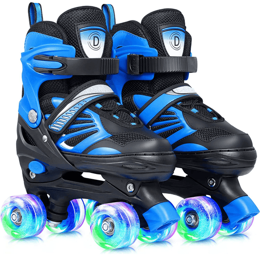 Role Reglabile S 27-32, Roți Luminoase Silicon, Rulmenți ABEC-7, Albastru/Negru