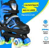 Role Reglabile M 33-37, Roți Luminoase Silicon, Rulmenți ABEC-7, Albastru/Negru