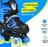 Role Reglabile L 38-41, Roți Luminoase Silicon, Rulmenți ABEC-7, Albastru/Negru