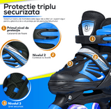 Role Reglabile M 33-37, Roți Luminoase Silicon, Rulmenți ABEC-7, Albastru/Negru