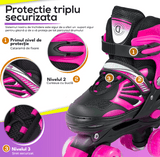 Role Reglabile L 38-41, Roți Luminoase Silicon, Rulmenți ABEC-7, Roz/Negru