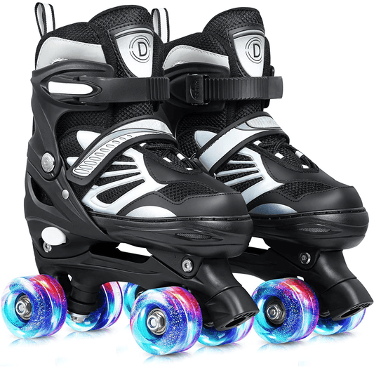 Role Reglabile M 33-37, Roți Luminoase Silicon, Rulmenți ABEC-7, Negru/Gri