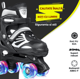Role Reglabile M 33-37, Roți Luminoase Silicon, Rulmenți ABEC-7, Negru/Gri