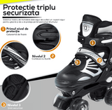 Role Reglabile S 27-32, Roți Luminoase Silicon, Rulmenți ABEC-7, Negru/Gri
