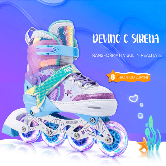 Role Reglabile S 28-31, Roți Luminoase Silicon, Rulmenți ABEC-7, Model Sirena