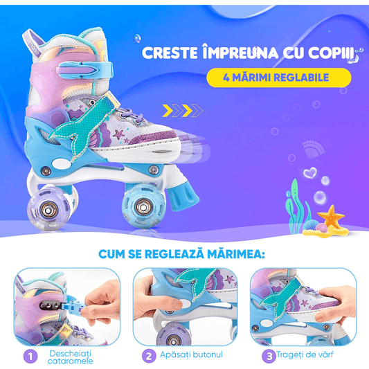 Role Reglabile S 28-31, Roți Luminoase Silicon, Rulmenți ABEC-7, Model Sirena