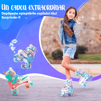 Role Reglabile M 32-37, Roți Luminoase Silicon, Rulmenți ABEC-7, Model Sirena