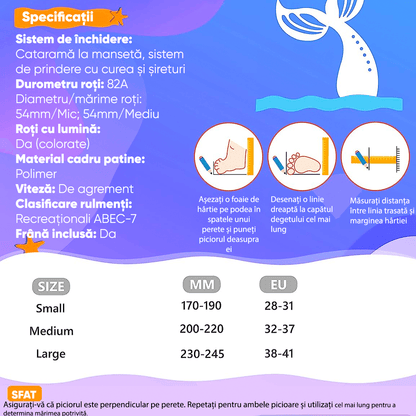 Role Reglabile L 38-41, Roți Luminoase Silicon, Rulmenți ABEC-7, Model Sirena
