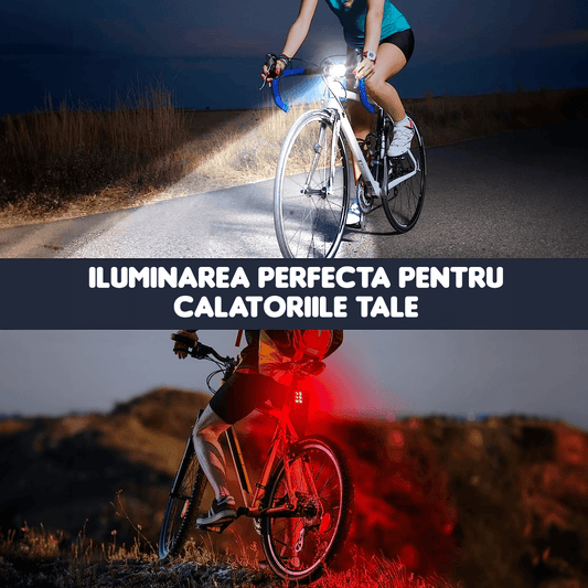 Set Lumini Bicicletă 6 LED-uri, Far Față/Spate, USB Reîncărcabil 500mAh, 4 Moduri, IPX65, Ultra Subțire, Alb/Rosu