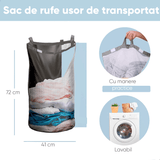 Coș de rufe bambus, pliabil, cu capac și sac de rufe detașabil, 100 L, 74 x 41 x 33 cm, material textil, Negru