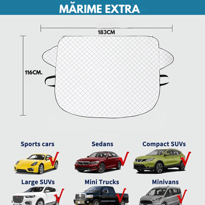 Parasolar pentru Parbriz, 3 Magneți, Anti-Igheț, Material cu 4 Straturi, Universal, 183 x 116 cm
