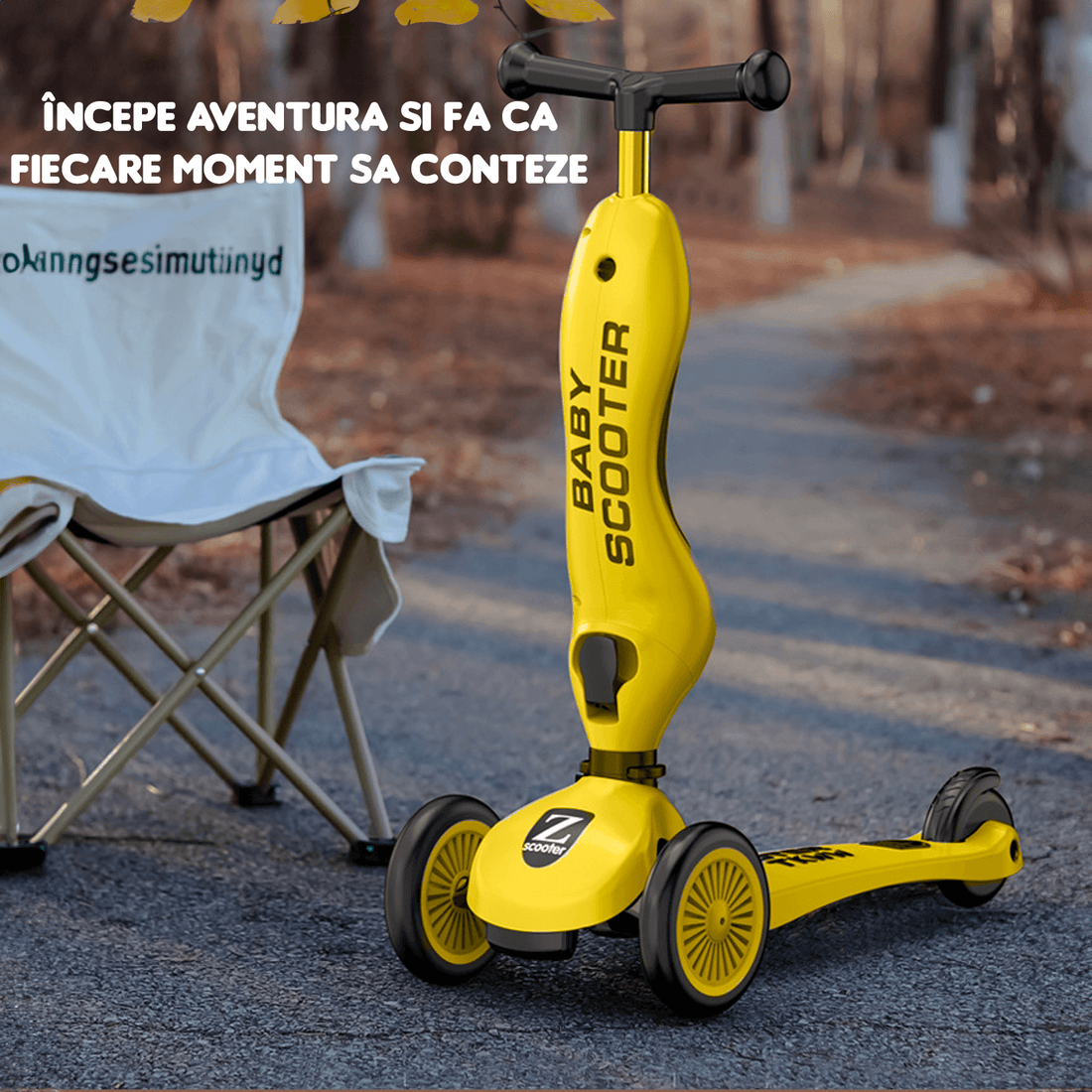 Trotinetă Copii 2 în 1 cu Șezut, Roți Luminoase/Sclipitoare, 1-5 Ani, 50 kg, Galben