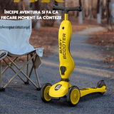 Trotinetă Copii 2 în 1 cu Șezut, Roți Luminoase/Sclipitoare, 1-5 Ani, 50 kg, Galben