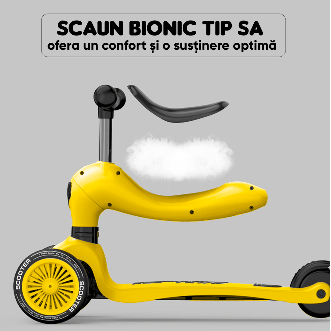 Trotinetă Copii 2 în 1 cu Șezut, Roți Luminoase/Sclipitoare, 1-5 Ani, 50 kg, Galben