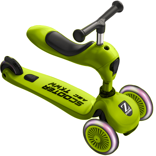 Trotinetă Copii 2 în 1 cu Șezut, Roți Luminoase, 1-5 Ani, 50 kg, Verde