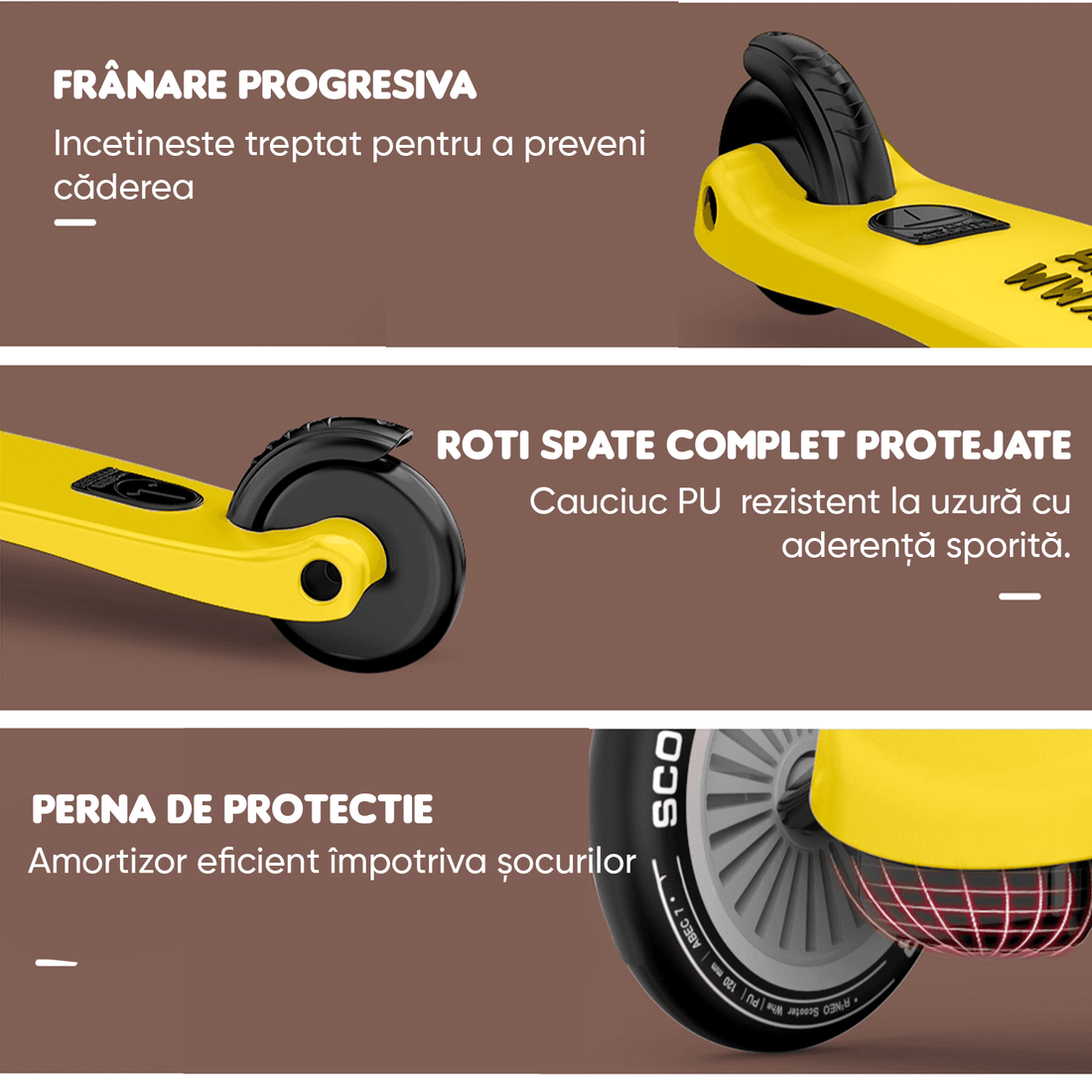 Trotinetă Copii 2 în 1 cu Șezut, Roți Luminoase/Sclipitoare, 1-5 Ani, 50 kg, Galben