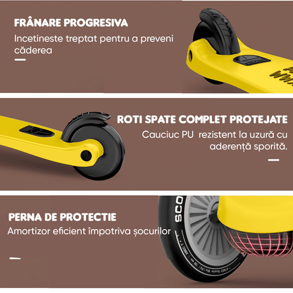 Trotinetă Copii 2 în 1 cu Șezut, Roți Luminoase/Sclipitoare, 1-5 Ani, 50 kg, Galben