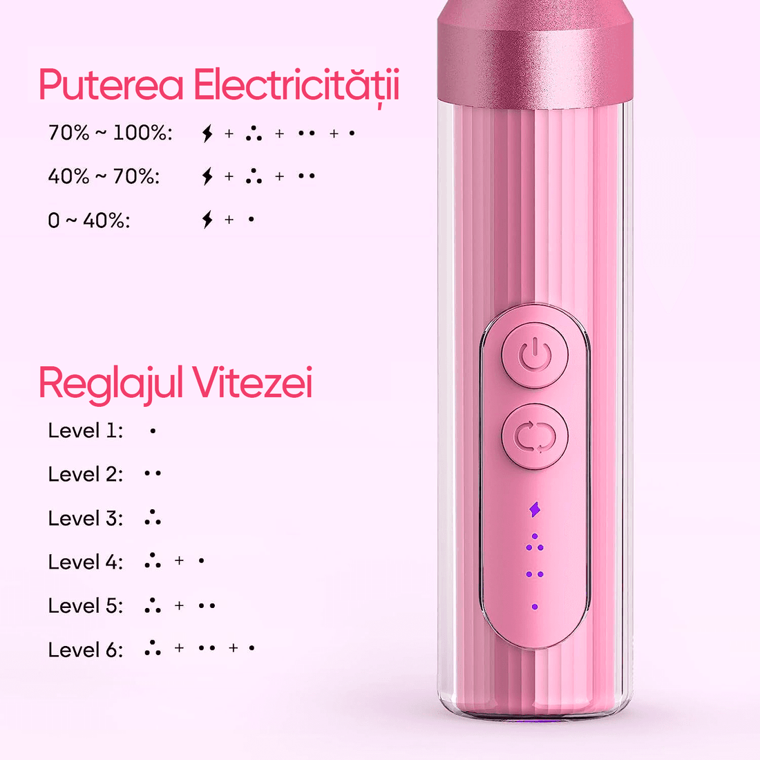 Freză unghii profesională wireless, 18.000 RPM, 12 capete, 36 benzi, design ergonomic, Roz V2