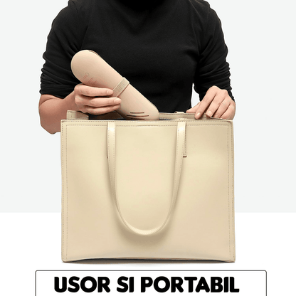Organizator Pensule Machiaj pentru Călătorii, din Silicon Anti-Cădere, Închidere cu Magnet, Portabil și Elegant, Portfard pentru Cosmetice, 22 x 8 x 3 cm, Nude