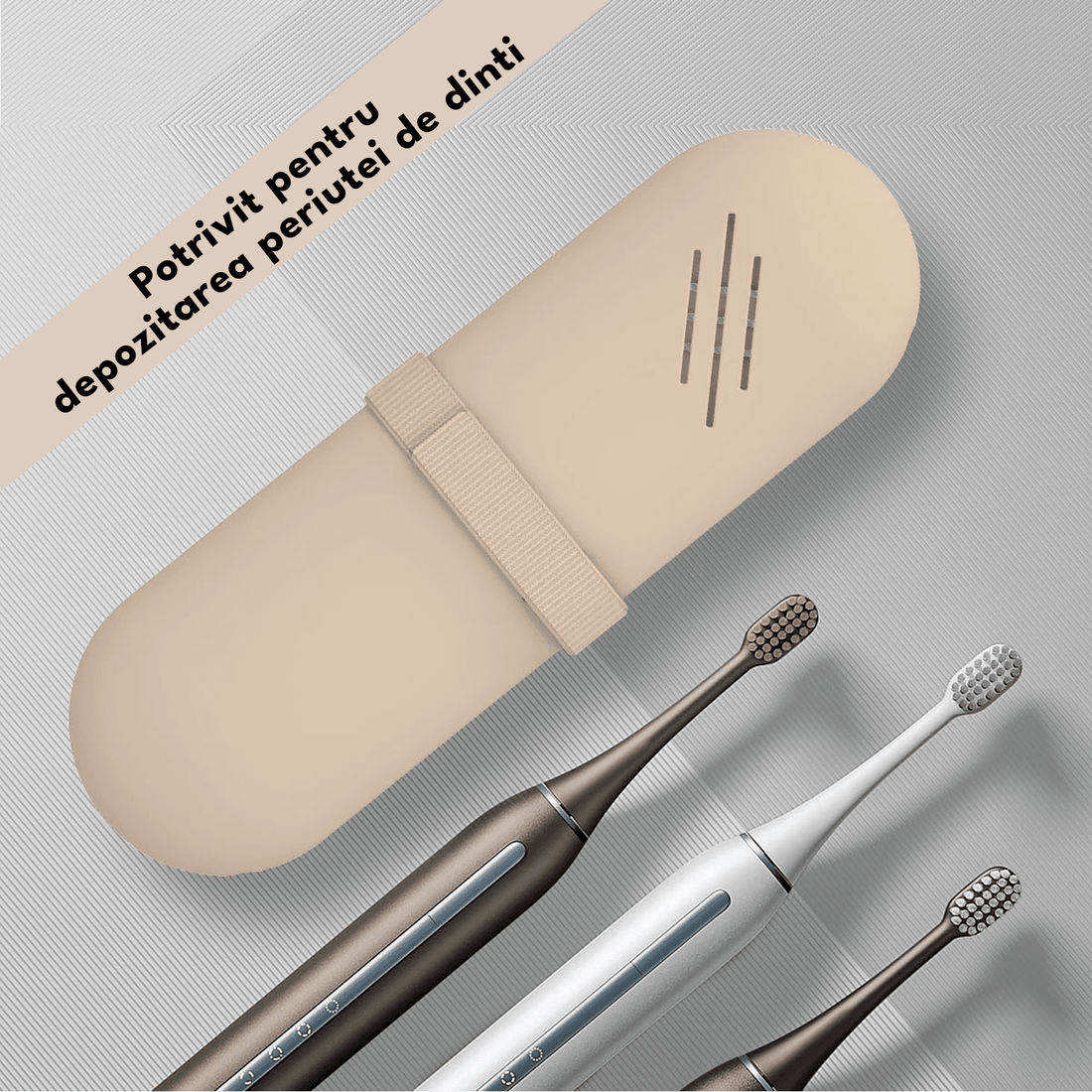Organizator Pensule Machiaj pentru Călătorii, din Silicon Anti-Cădere, Închidere cu Magnet, Portabil și Elegant, Portfard pentru Cosmetice, 22 x 8 x 3 cm, Nude