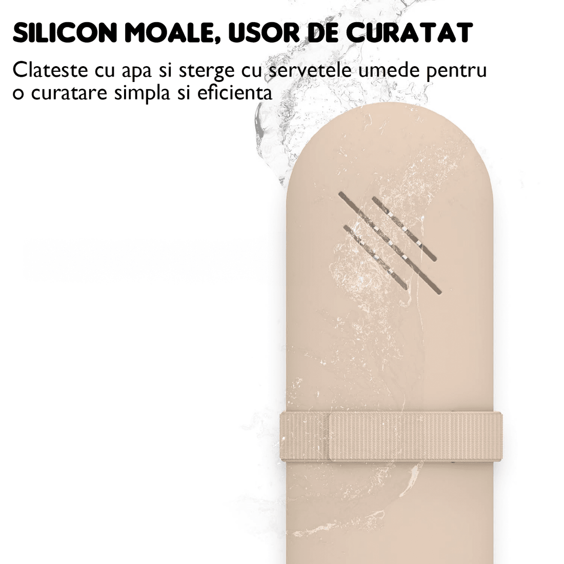 Organizator Pensule Machiaj pentru Călătorii, din Silicon Anti-Cădere, Închidere cu Magnet, Portabil și Elegant, Portfard pentru Cosmetice, 22 x 8 x 3 cm, Nude