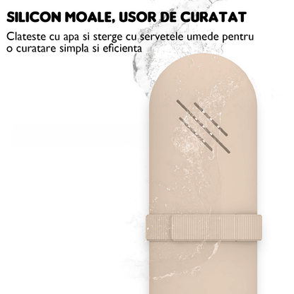 Organizator Pensule Machiaj pentru Călătorii, din Silicon Anti-Cădere, Închidere cu Magnet, Portabil și Elegant, Portfard pentru Cosmetice, 22 x 8 x 3 cm, Nude