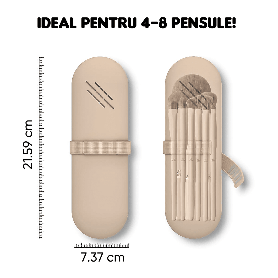 Organizator Pensule Machiaj pentru Călătorii, din Silicon Anti-Cădere, Închidere cu Magnet, Portabil și Elegant, Portfard pentru Cosmetice, 22 x 8 x 3 cm, Nude