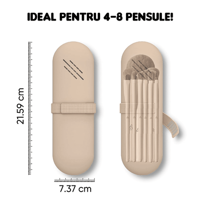 Organizator Pensule Machiaj pentru Călătorii, din Silicon Anti-Cădere, Închidere cu Magnet, Portabil și Elegant, Portfard pentru Cosmetice, 22 x 8 x 3 cm, Nude