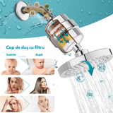 Cap de Duș Tip Ploaie cu Filtru 20 Etape, 90 Duze Silicon, Dedurizator Apă, Presiune Înaltă, Filtru Rezervă, Argintiu